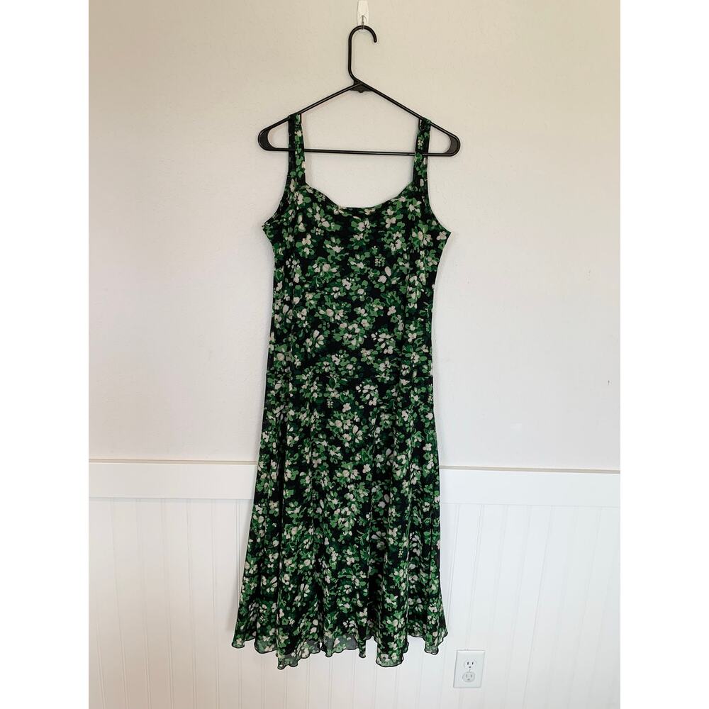 Nine West Vintage Y2K Green Black Dress Floral Size Medium